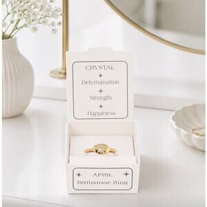 🌴 Pick 3 For $15 Lucky Feather 14K Gold Dipped April Birthstone Adjustable Ring